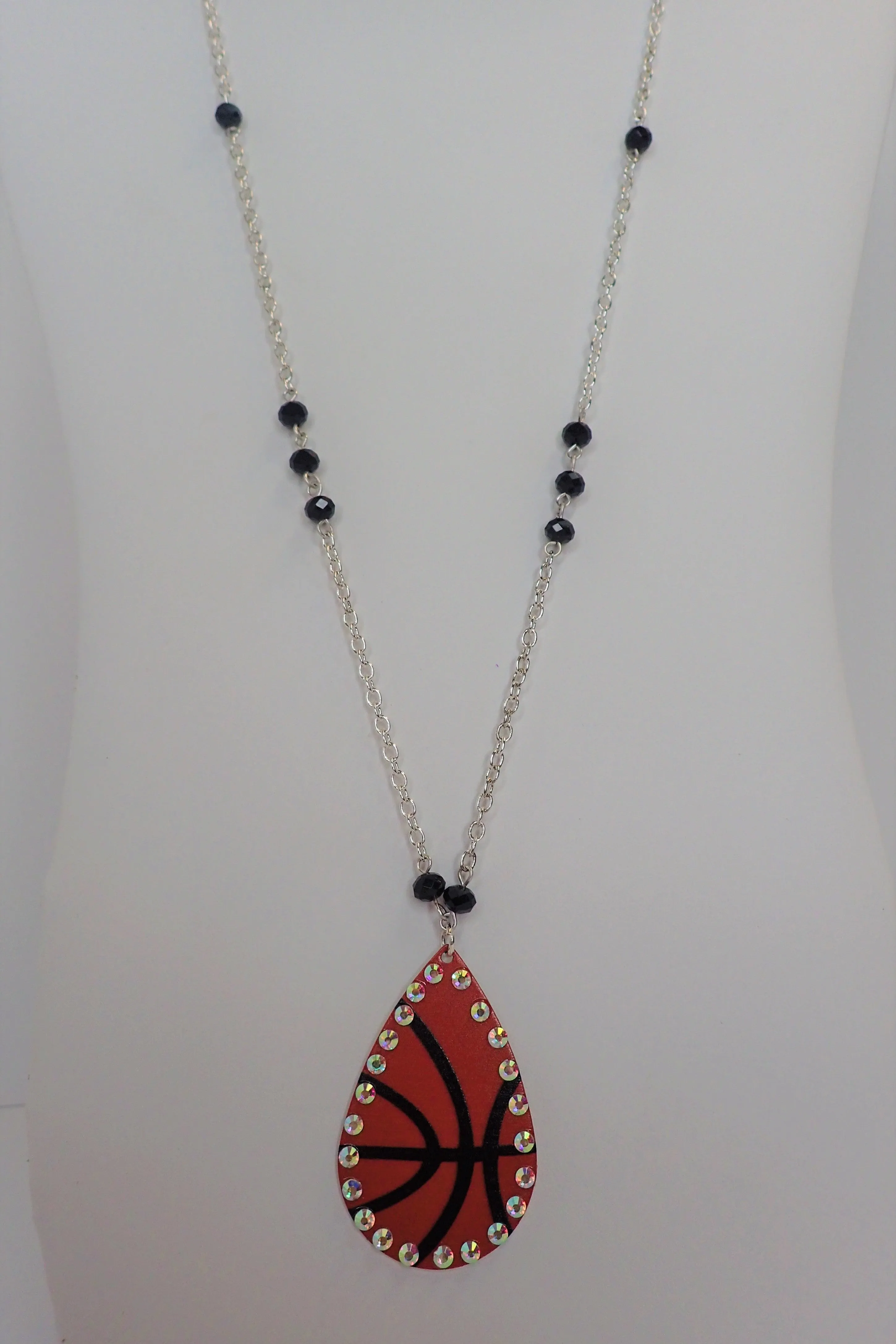 Emma Silver Chain Necklace With Metal Basketball Charm And Rhinestones