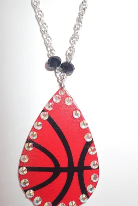 Emma Silver Chain Necklace With Metal Basketball Charm And Rhinestones