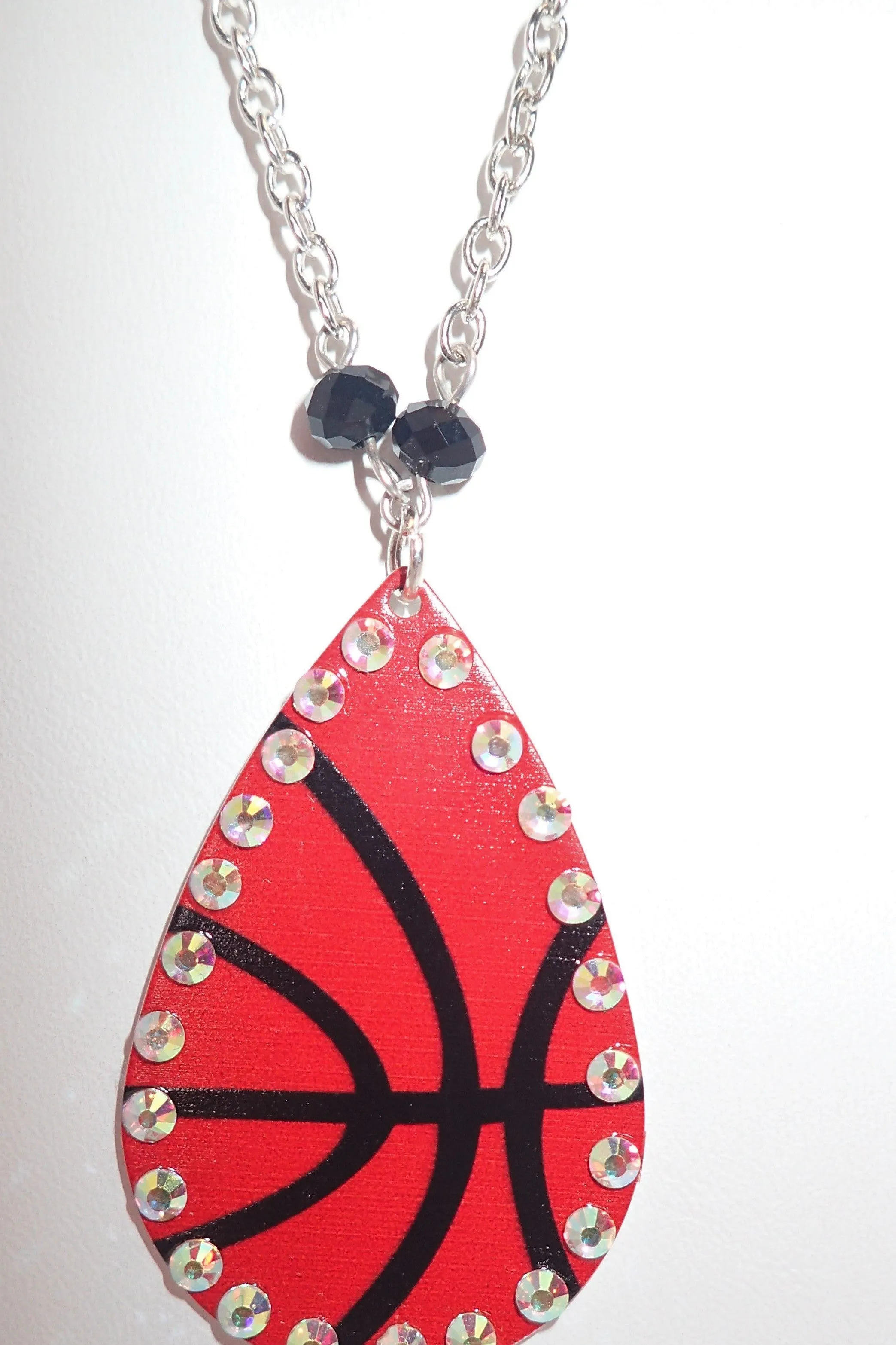 Emma Silver Chain Necklace With Metal Basketball Charm And Rhinestones