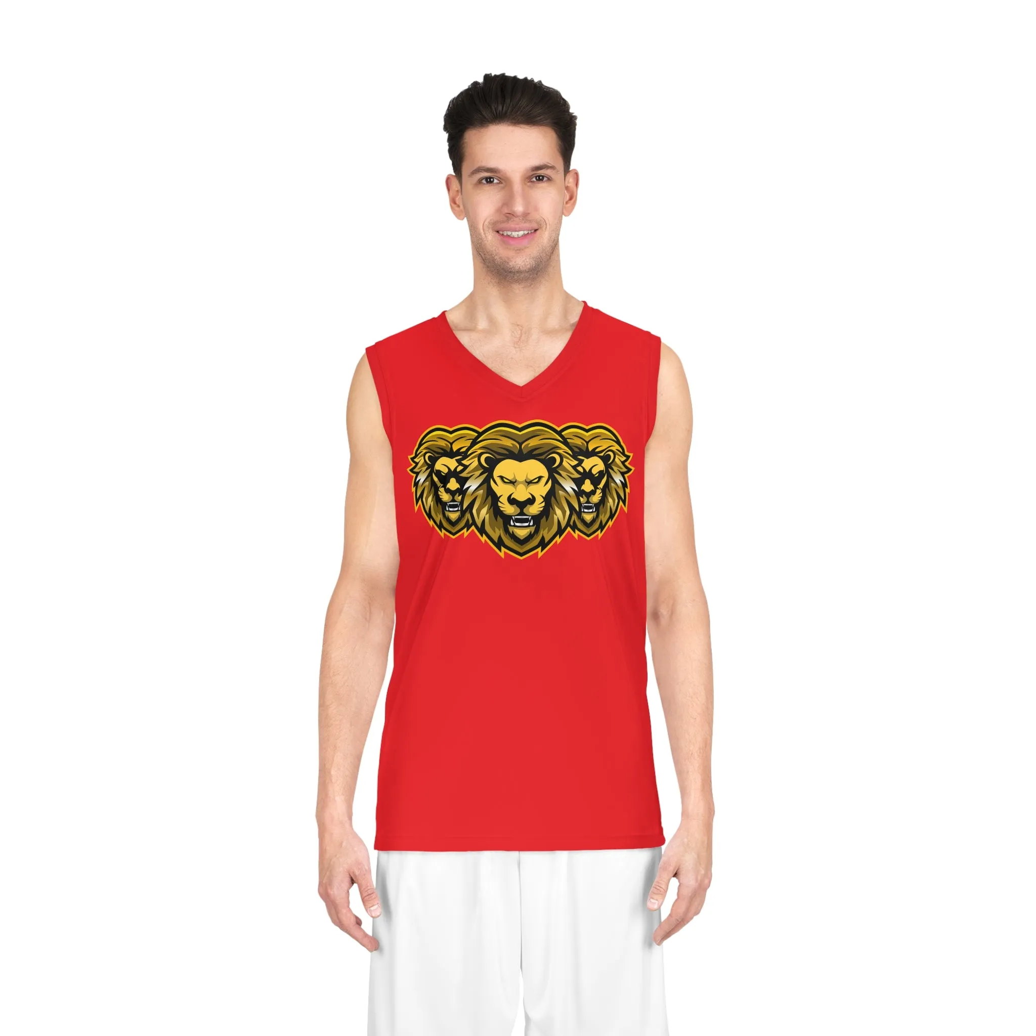 Red "Sun Gold Lion" Basketball Jersey (AOP)