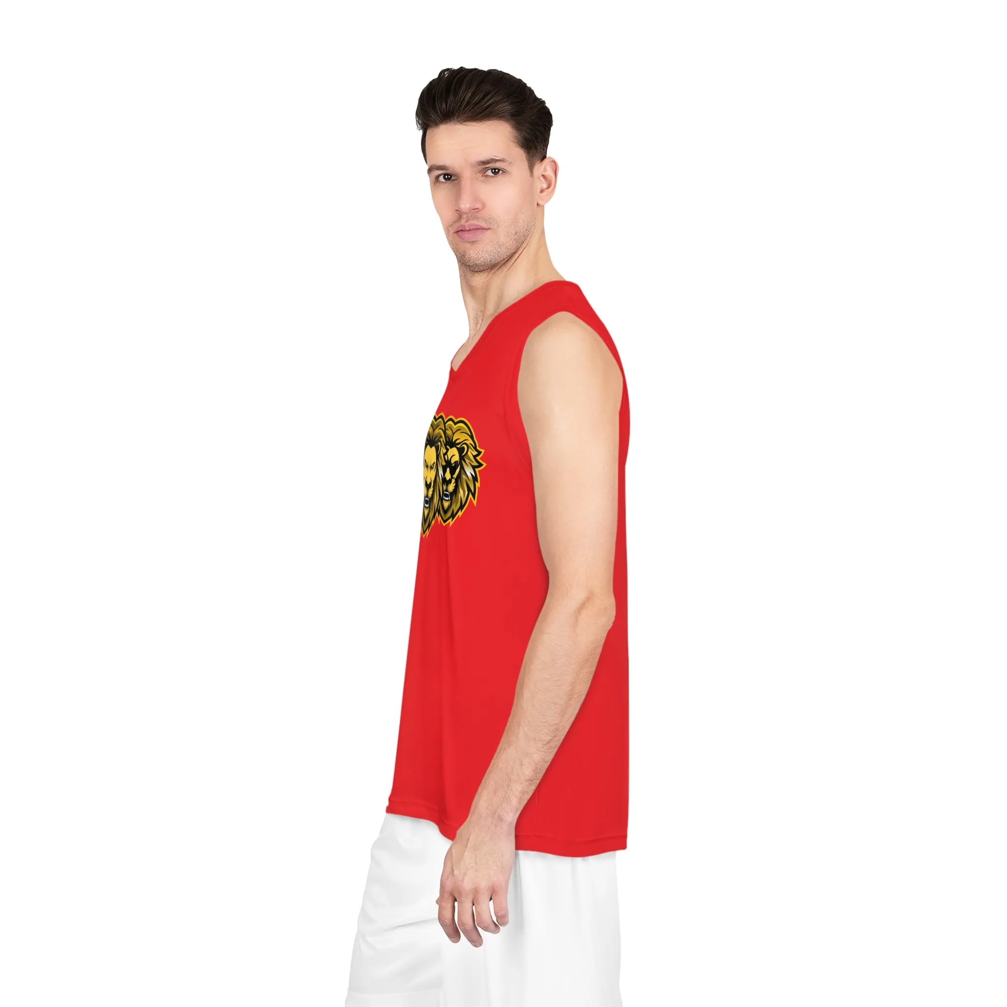Red "Sun Gold Lion" Basketball Jersey (AOP)